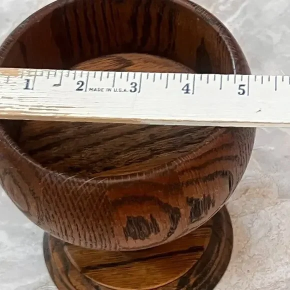 Vintage Rustic Oak Wood Pedestal Bowl 6" Tall Display Decor - Picture 4 of 7